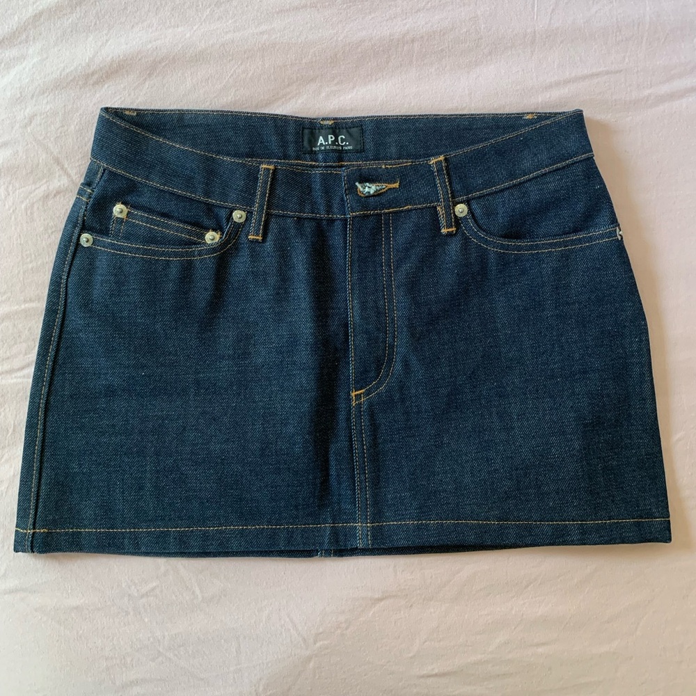 A.P.C. Dark Wash Raw Denim Mini Skirt